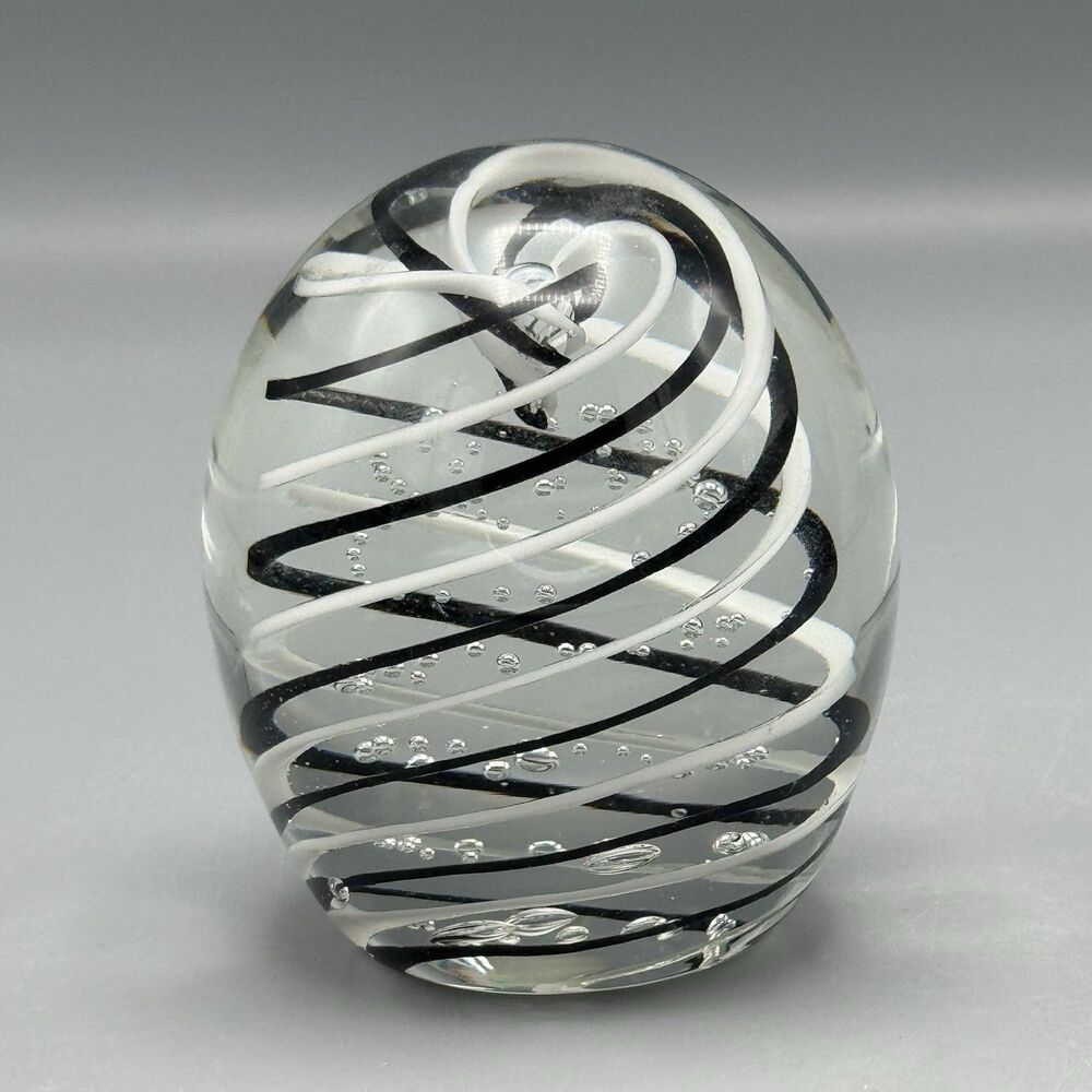 Gentile Glass Paperweight Black White Swirl Star City WV Controlled Blown Glass